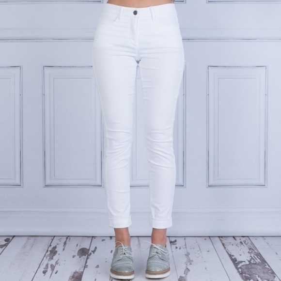 Luisa Cerano Soft Raw Hem Skinny Jeans White NWT - Picture 3 of 9